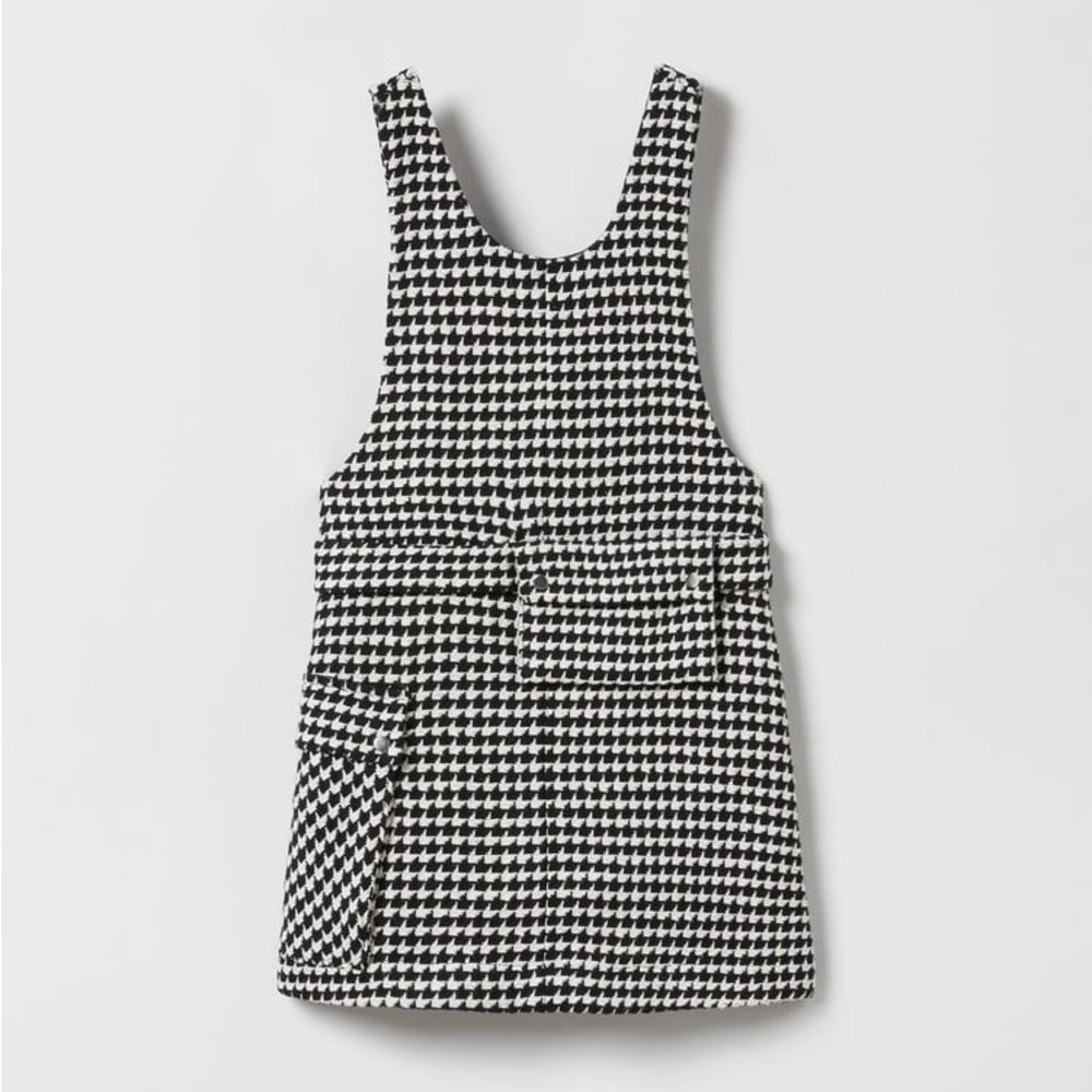 Zara Girls Textured Houndstooth Pinafore Dress with Belt Bag - NWOT
